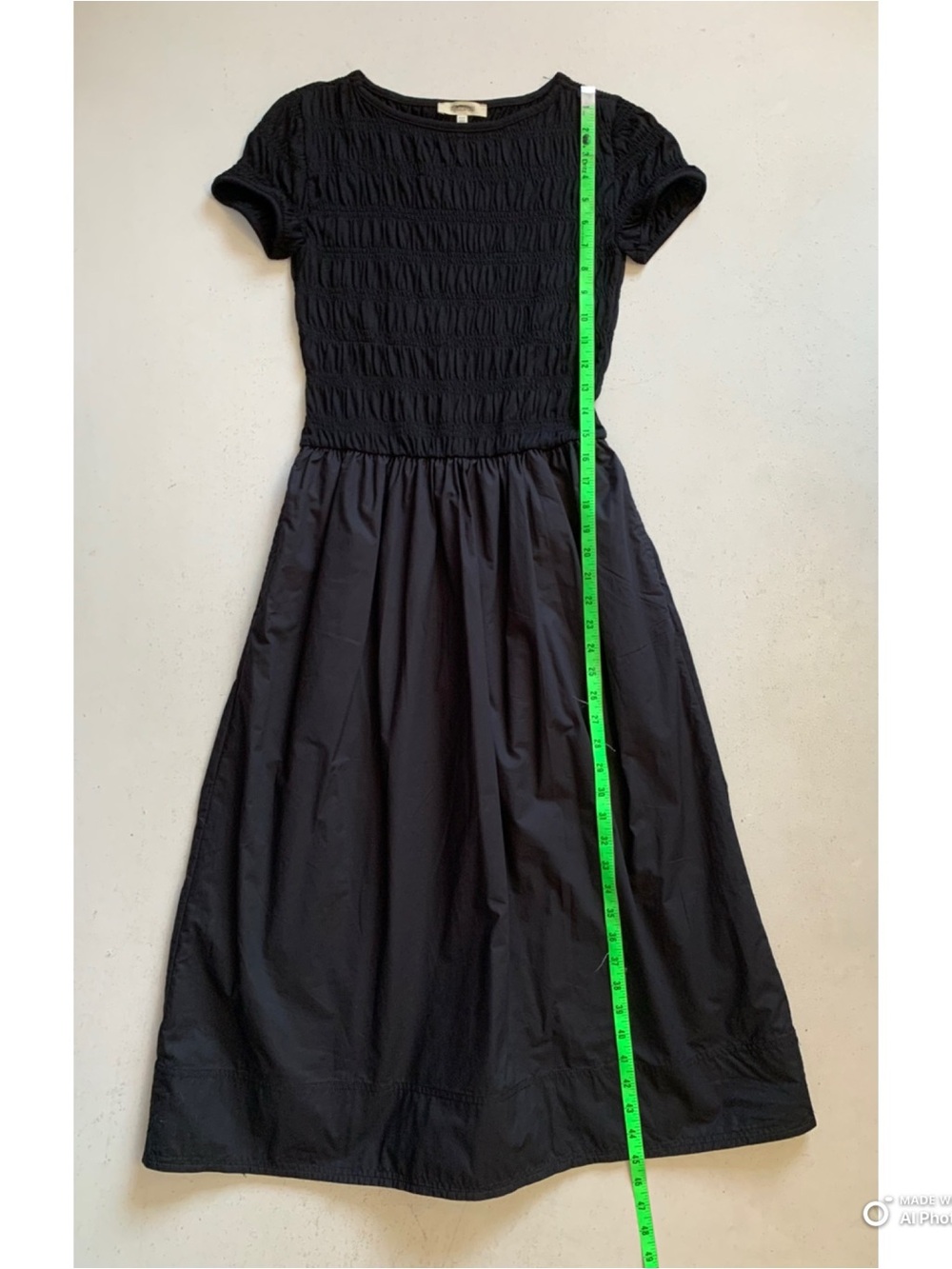 Madewell XXS Black Smocked Boatneck Midi Dress NWT Short Sleeve Cotton Dress - Picture 16 of 17